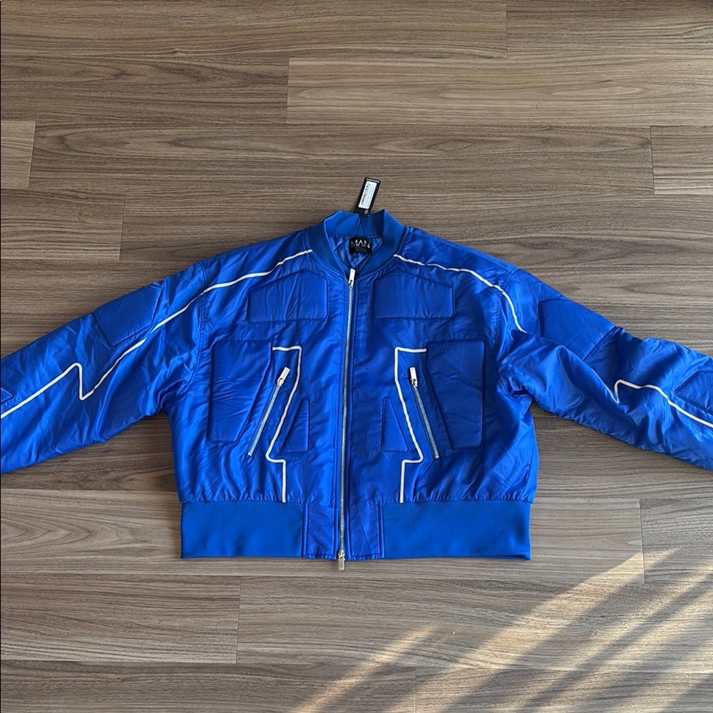 Royal Blue Bomber Jacket with Stand-Up Collar